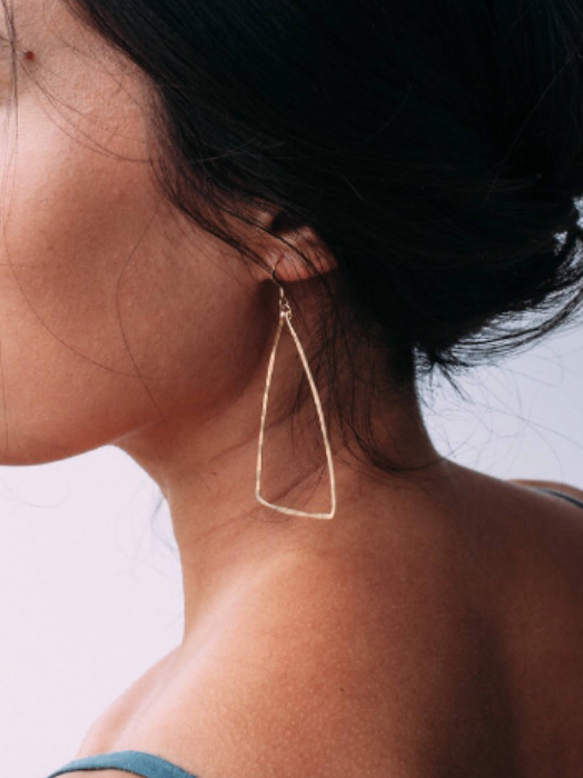 Hammered Gold or Silver Triangle Earring